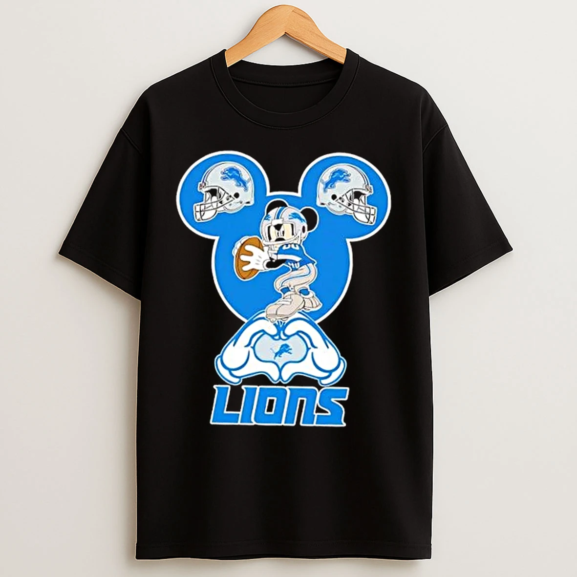 Classic Mickey Hands Heart Love Detroit Lions Football T Shirts