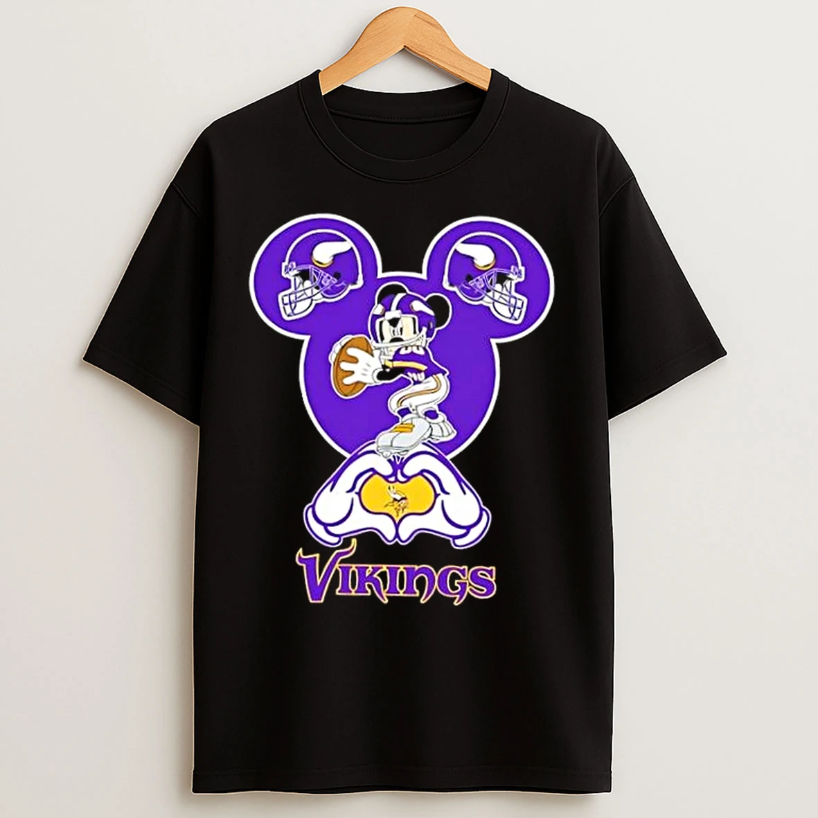 Classic Mickey Hands Heart Love Minnesota Vikings Football T Shirts