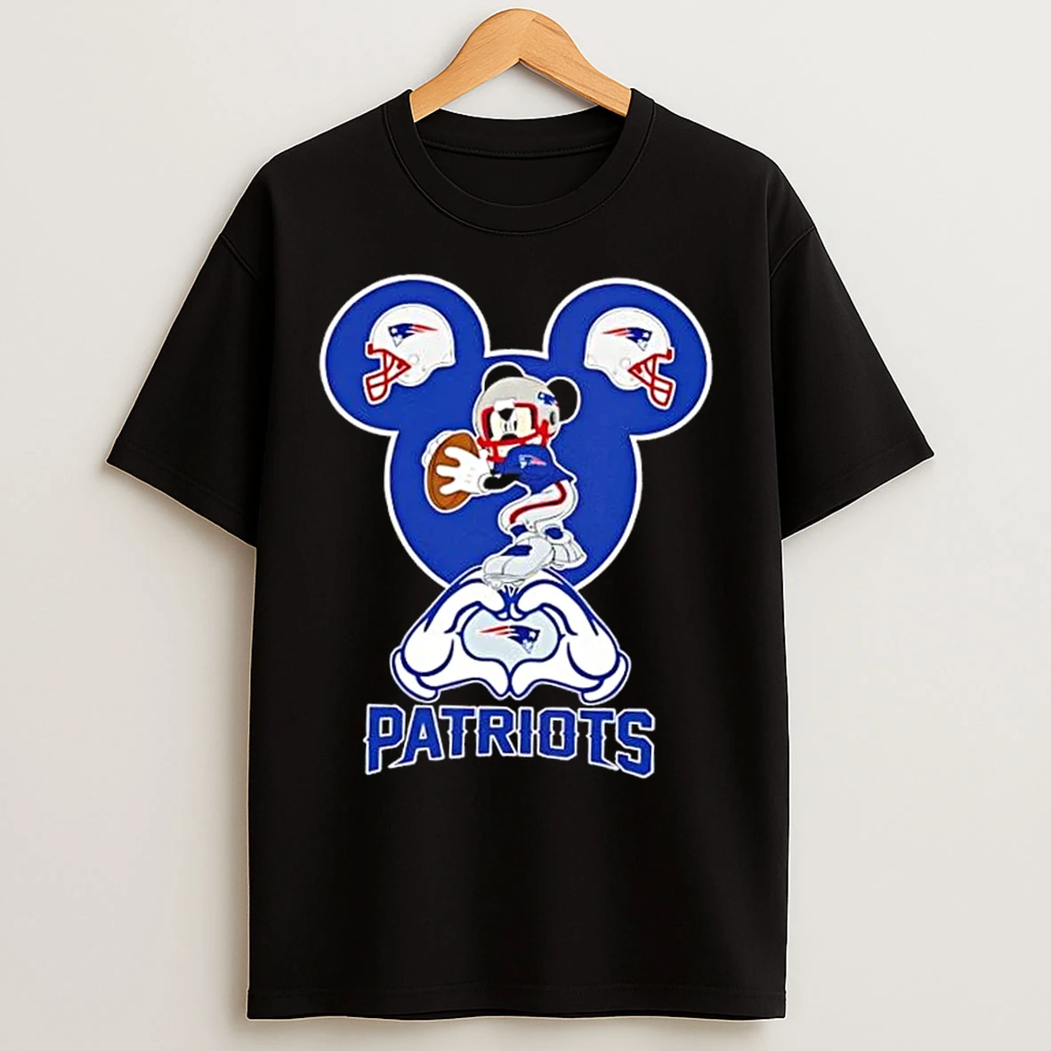 Classic Mickey Hands Heart Love New England Patriots Football T Shirts