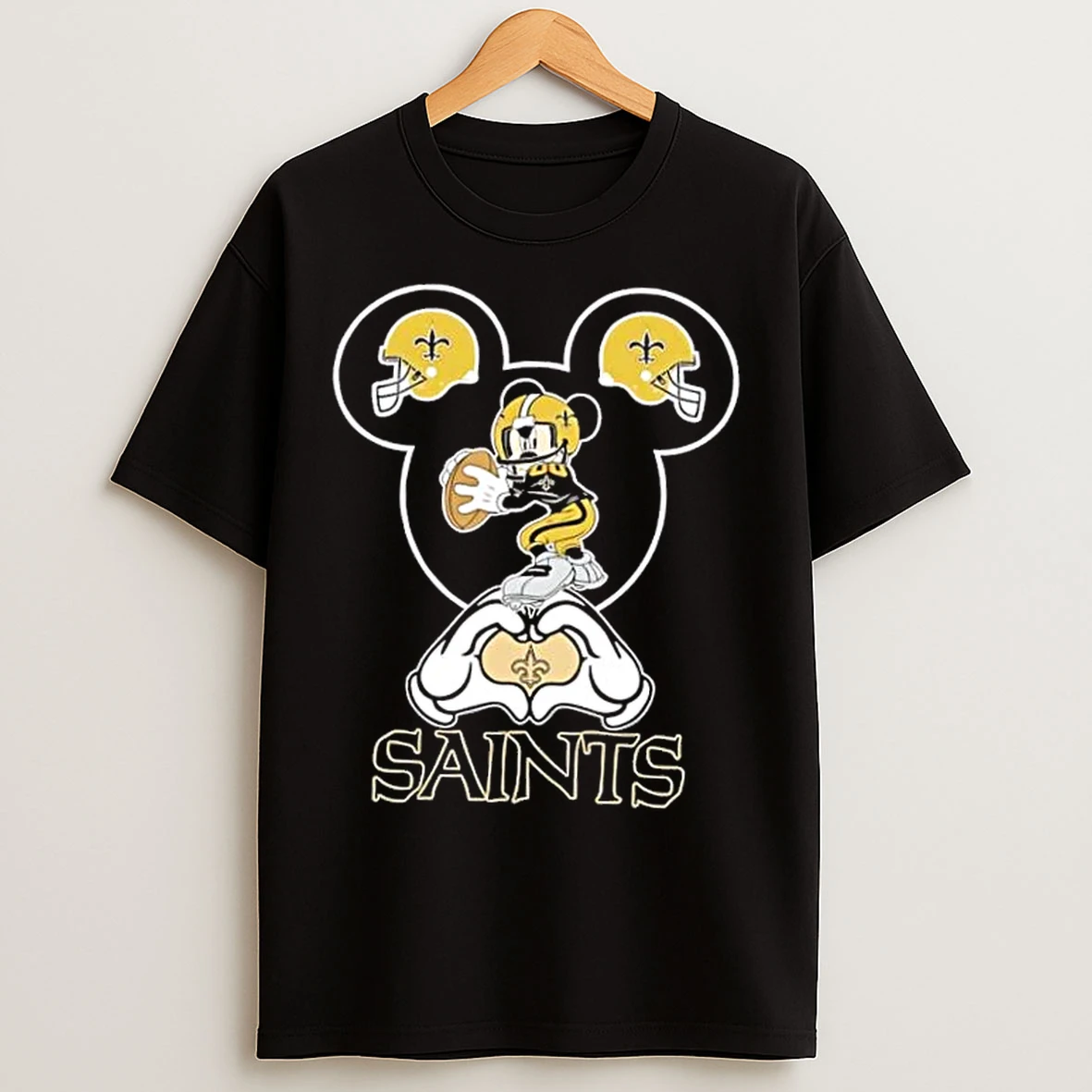 Classic Mickey Hands Heart Love New Orleans Saints Football T Shirts
