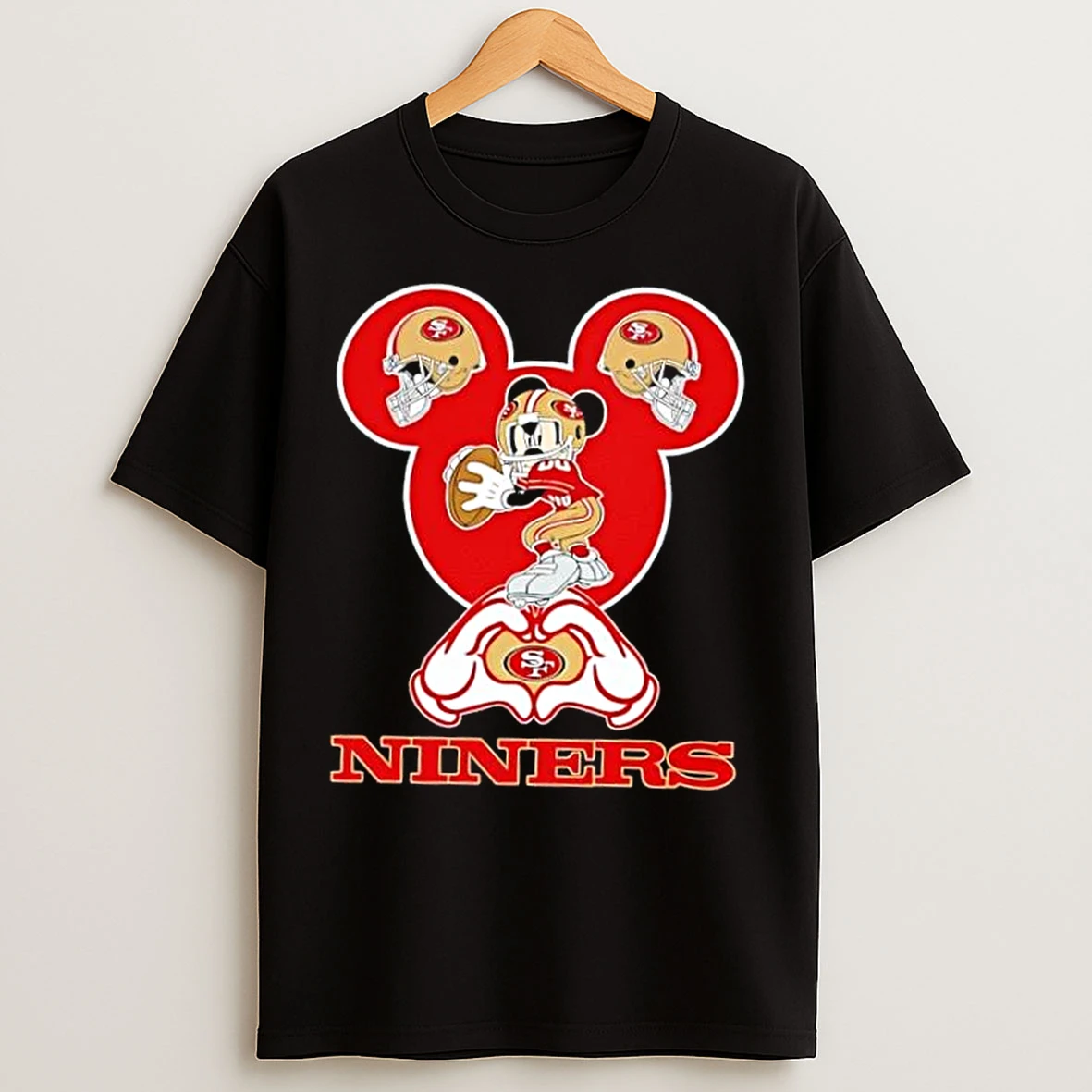 Classic Mickey Hands Heart Love San Francisco 49ers Football T Shirts