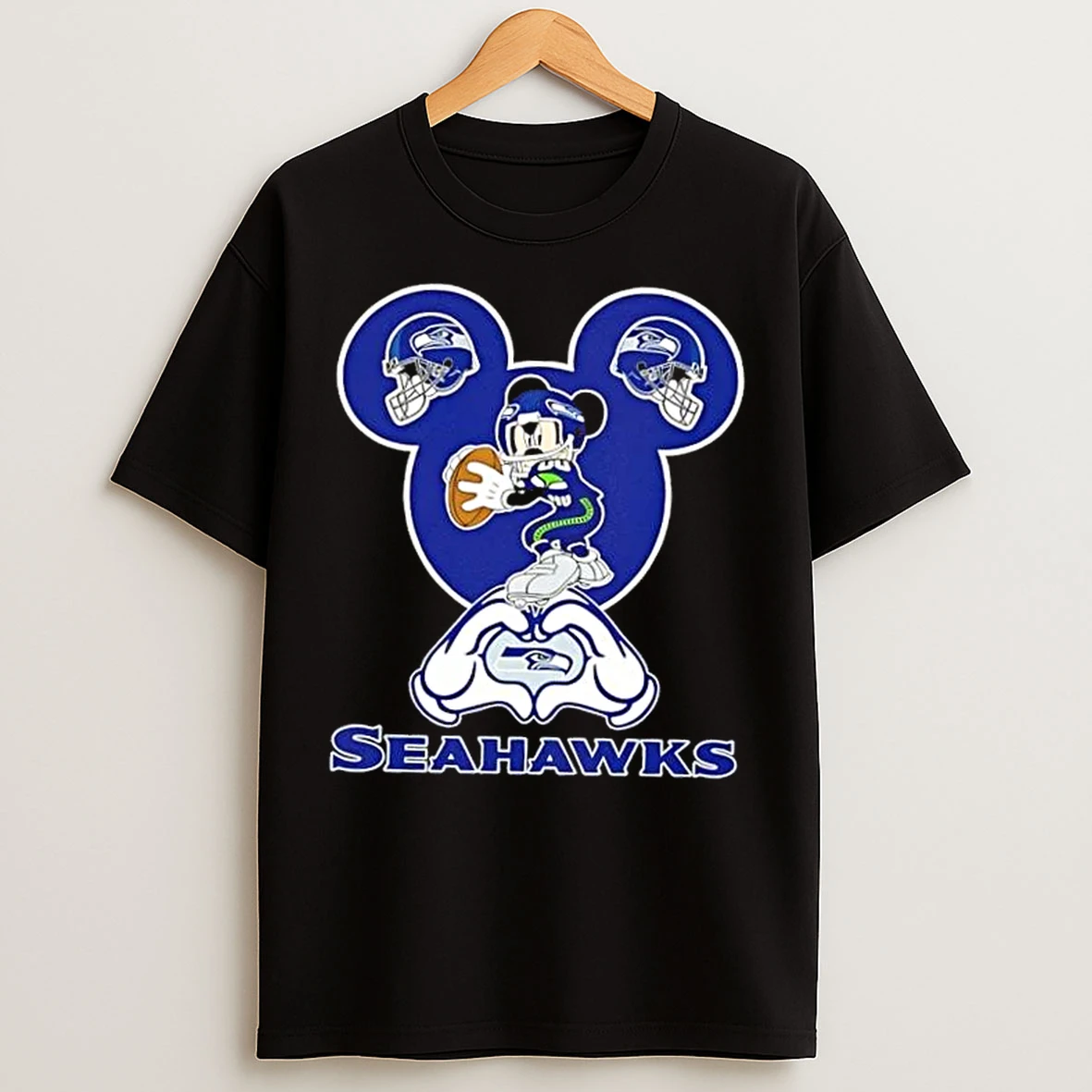Classic Mickey Hands Heart Love Seattle Seahawks Football T Shirts