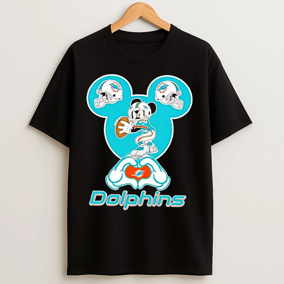 Classic Mickey Hands Heart Miami Dolphins Football T Shirts