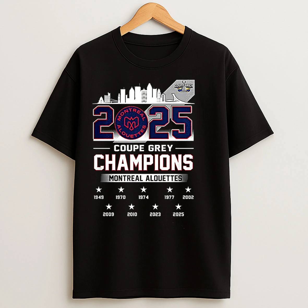 Classic Montreal Alouettes Grey Cup Champions 2025 City Skyline T Shirts