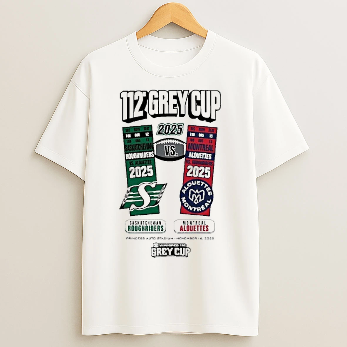 Classic Montreal Alouettes Vs Saskatchewan Roughriders 112th Grey Cup Head To Head T Shirts