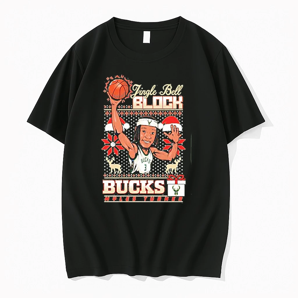 Classic Myles Turner Milwaukee Bucks Jingle Bell Block Christmas T Shirts