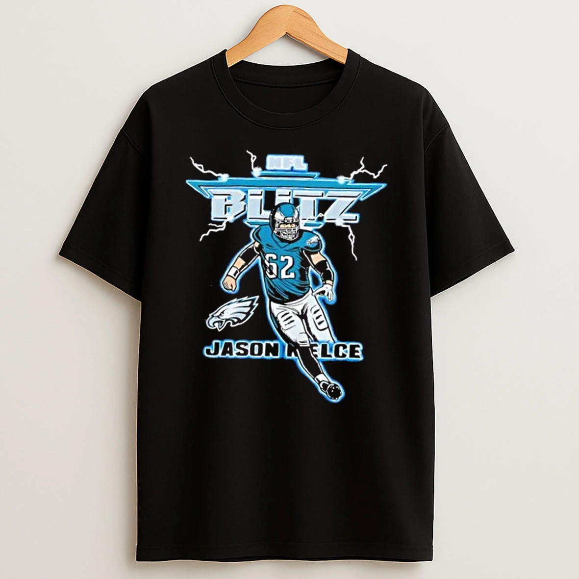 Classic Nfl Blitz Philadelphia Eagles Jason Kelce Football Lightning Graphic T Shirts
