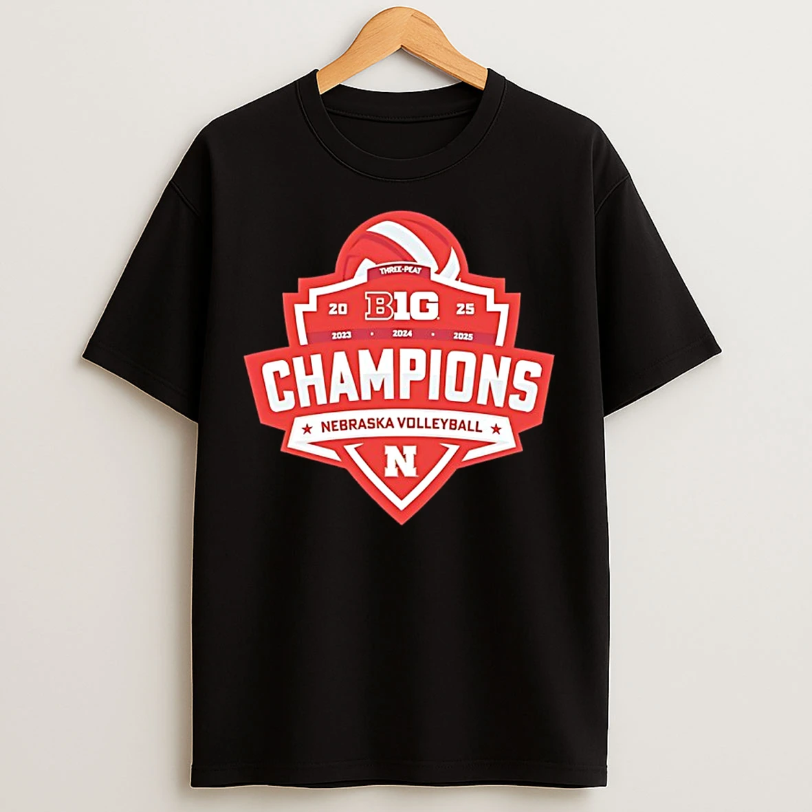 Classic Nebraska Cornhuskers Three Peat 2025 Big Ten Volleyball Champions T Shirts