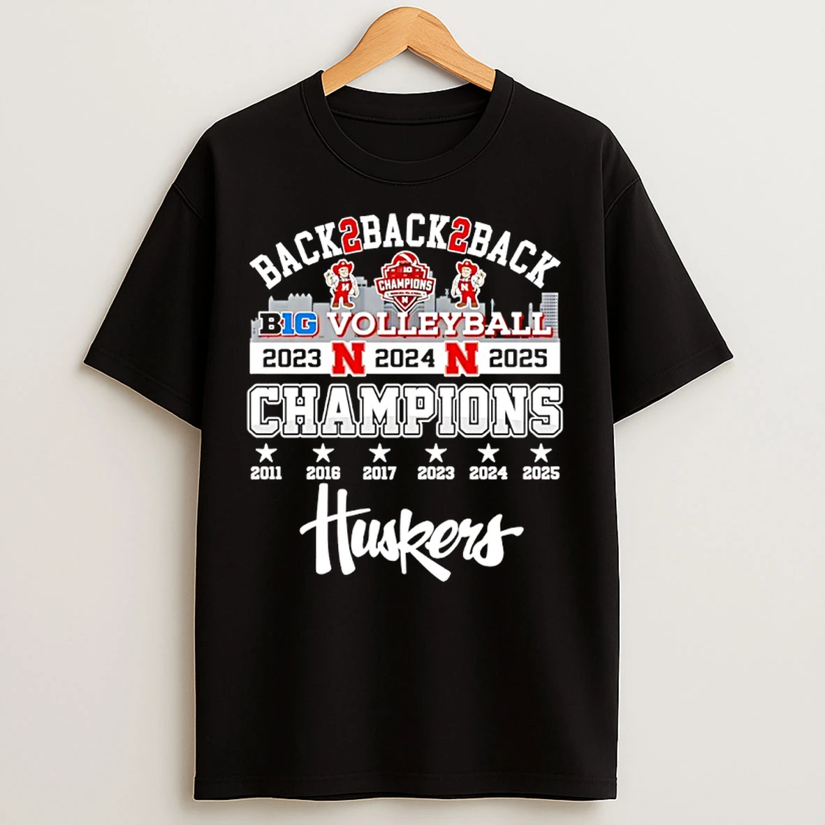 Classic Nebraska Volleyball Back 2 Back 2025 Champions 6 Time City Skyline T Shirts
