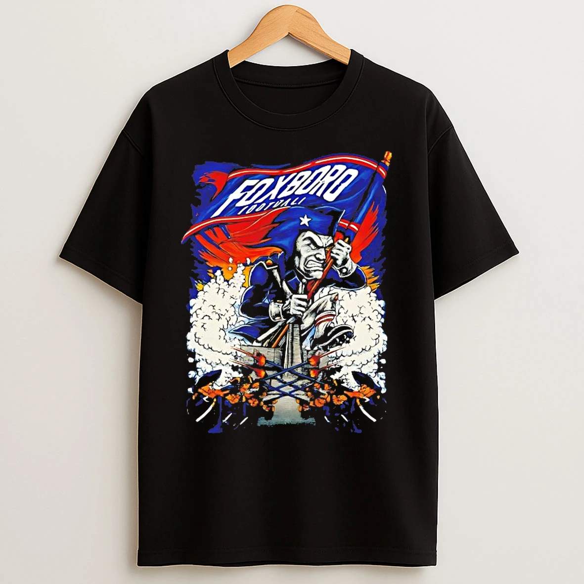 Classic New England Patriots Mascot Foxboro Flag T Shirts