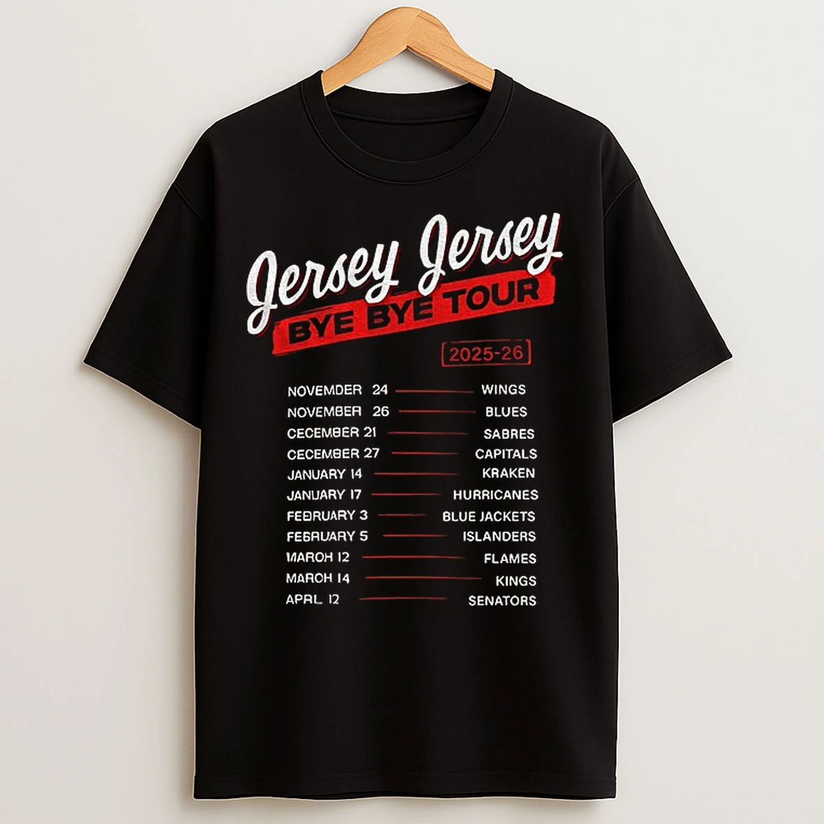 Classic New Jersey Devils Jersey Jersey Bye Bye World Tour Season Of Steals 2025 T Shirts