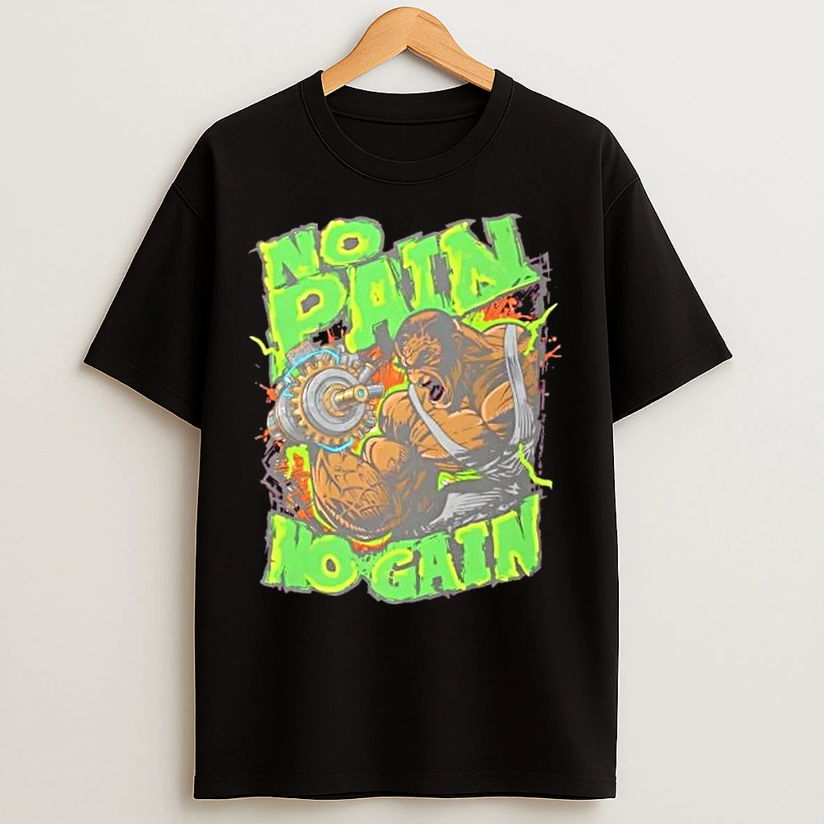 Classic No Pain No Gain Gym Beast Fitness Workout T Shirts
