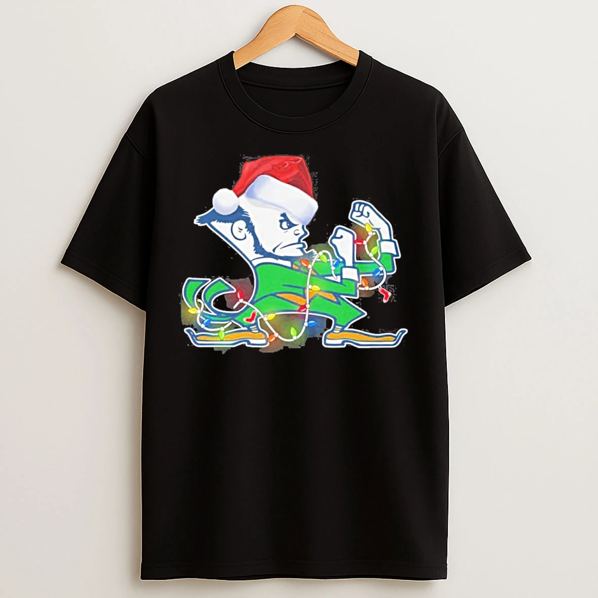 Classic Notre Dame Fighting Irish Santa Merry Christmas Light T Shirts