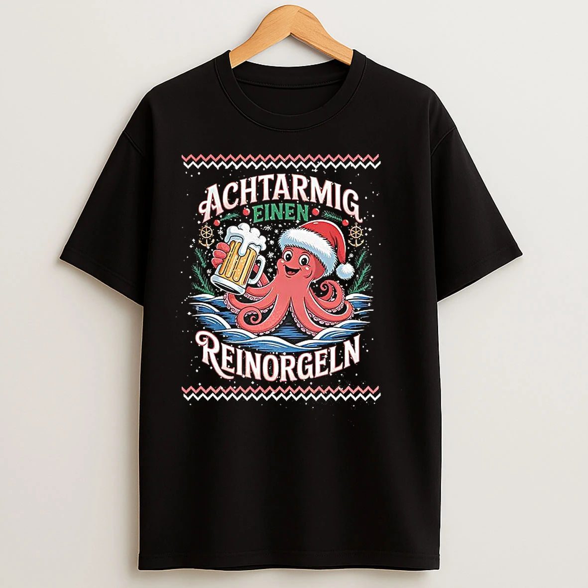 Classic Octopus Santa Hat Achtarmig Einen Reinorgeln Ugly Christmas T Shirts
