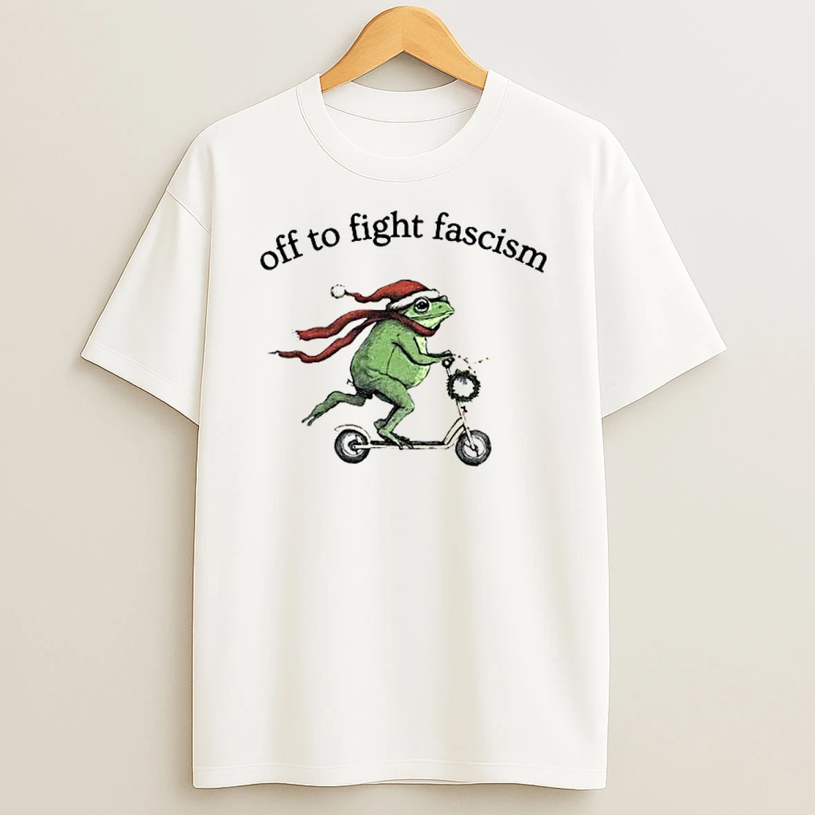 Classic Off To Fight Fascism Santa Frog Meme Liberal Christmas T Shirts