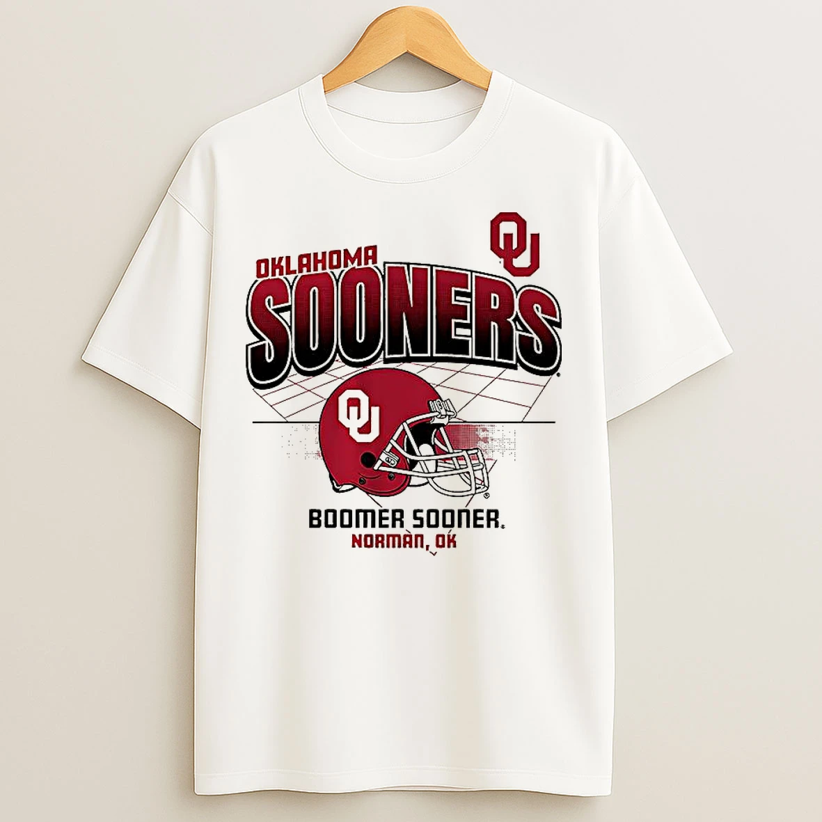 Classic Oklahoma Sooners Football Boomer Sooner Helmet Grid T Shirts