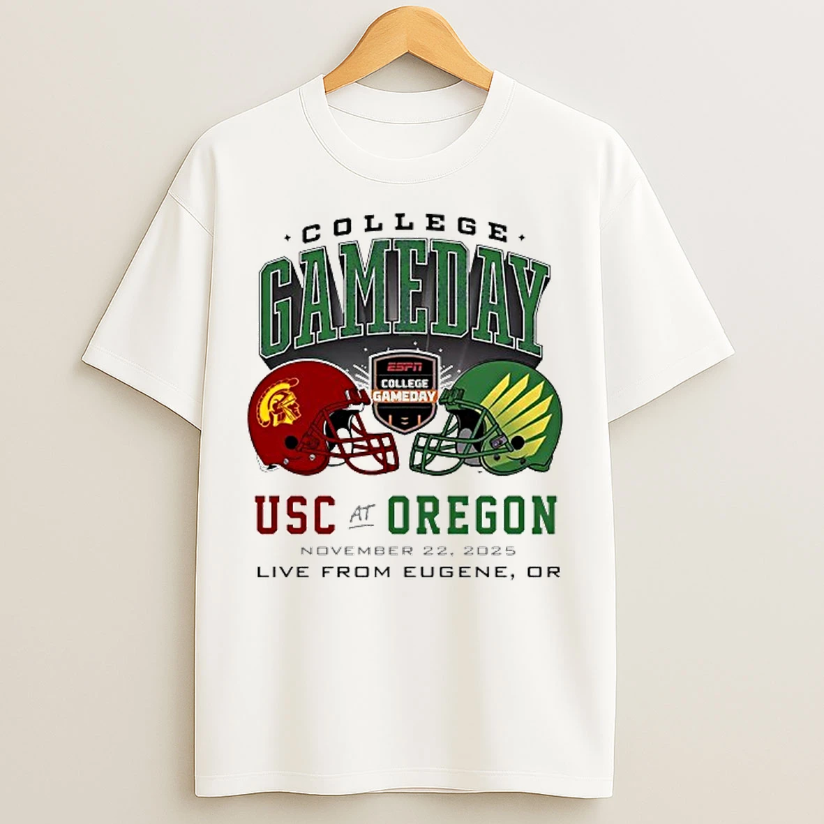 Classic Oregon Ducks Vs Usc Trojans College Gameday Duel Helmet 2025 T Shirts