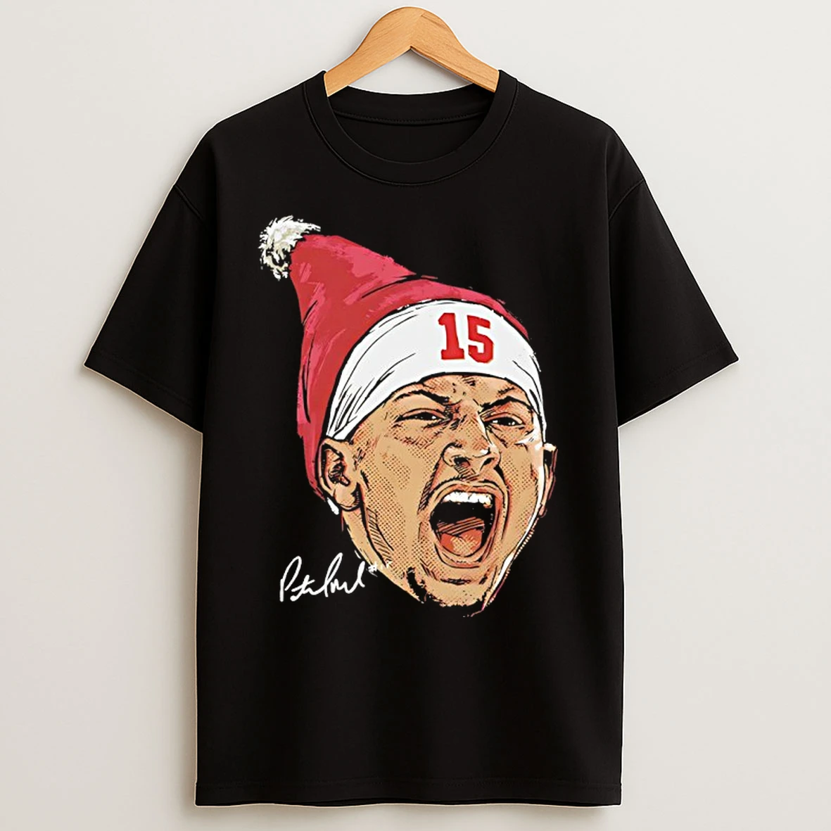 Classic Patrick Mahomes Kansas City Chiefs In Christmas Santa Hat Signature T Shirts