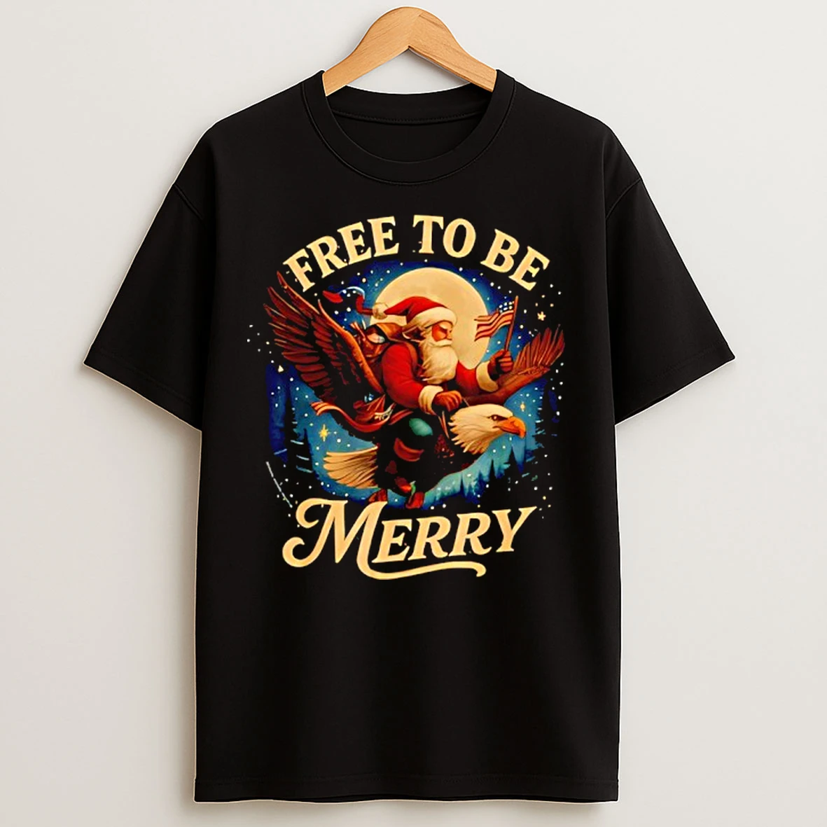 Classic Patriotic Usa Merry Christmas Santa Riding Eagle T Shirts