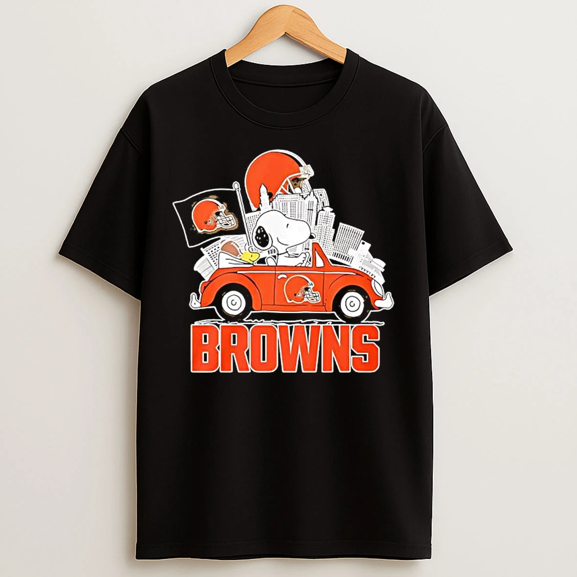 Classic Peanuts X Cleveland Browns Welcome To The Pound Driving Car T Shirts