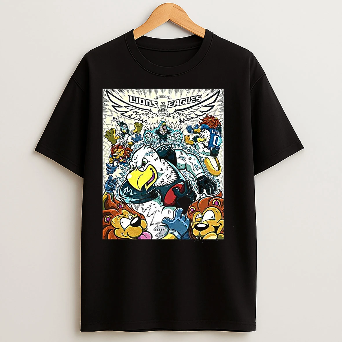 Classic Philadelphia Eagles Vs Detroit Lions Nfl Week 11 2025 Cartoon Mascot T Shirts