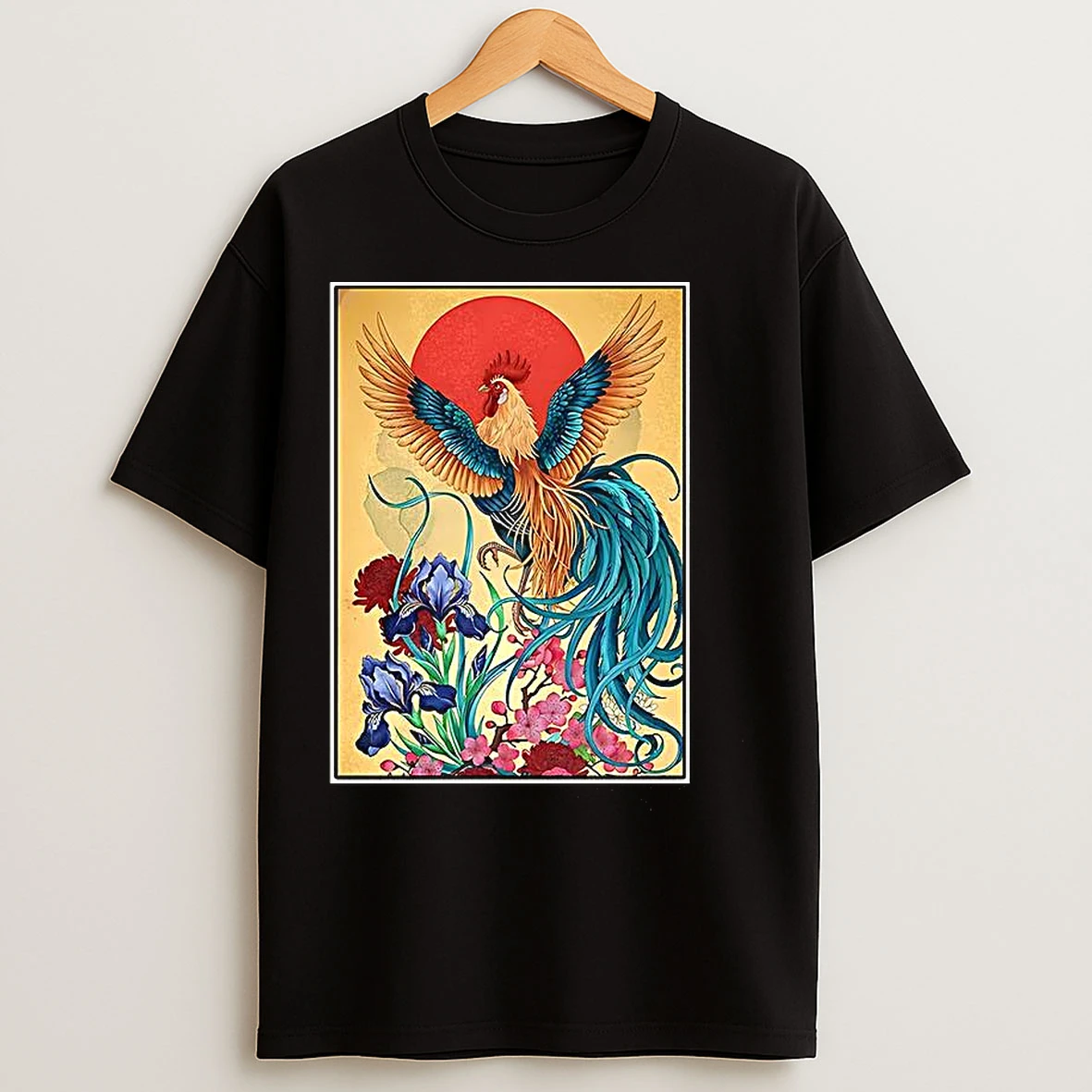 Classic Phoenix Rooster And Flowers T Shirts