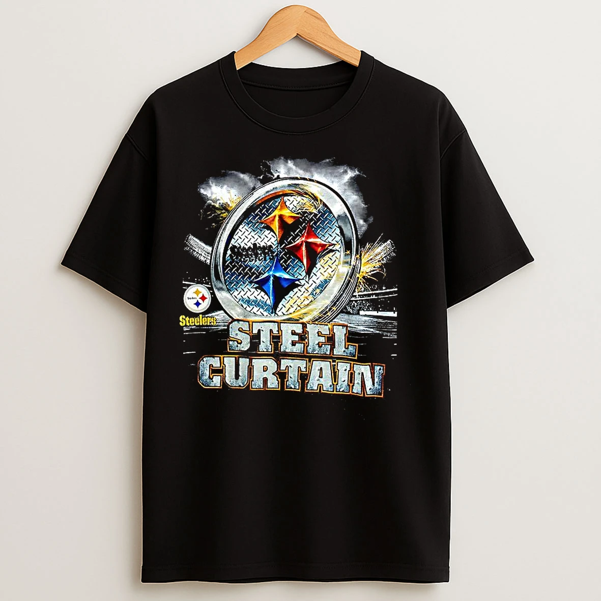 Classic Pittsburgh Steelers Nfl 2000s Steelmark Logo Steel Curtain Slogan T Shirts