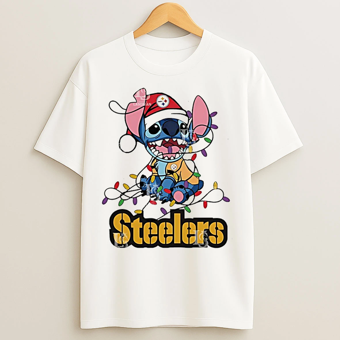 Classic Pittsburgh Steelers With Stitch Christmas Lights T Shirts