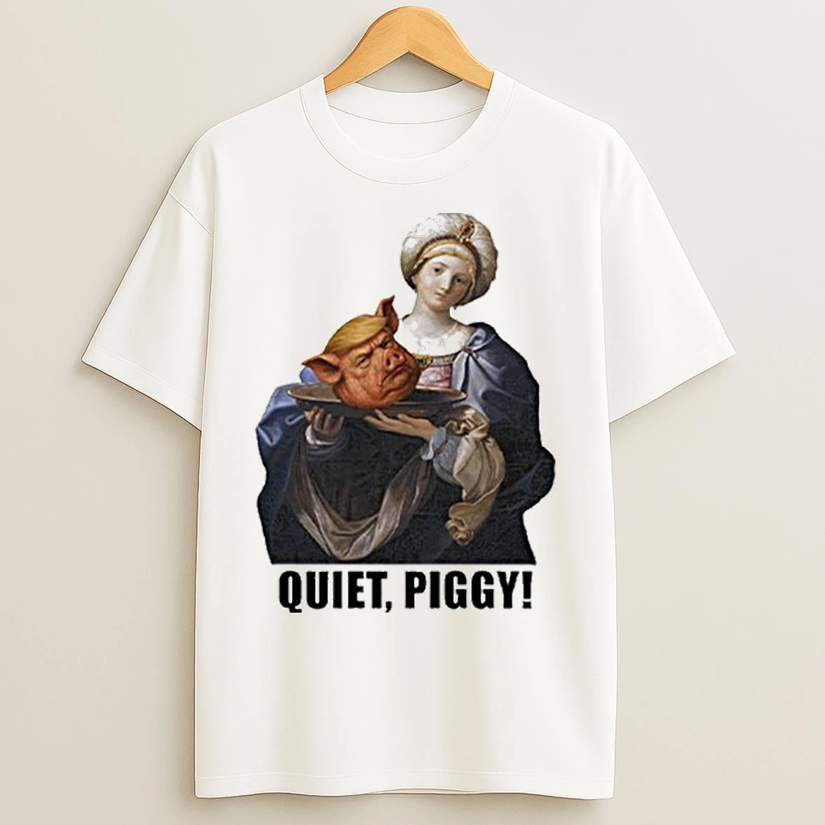 Classic Quiet Piggy Saint Holding Pig Head Anti Trump T Shirts