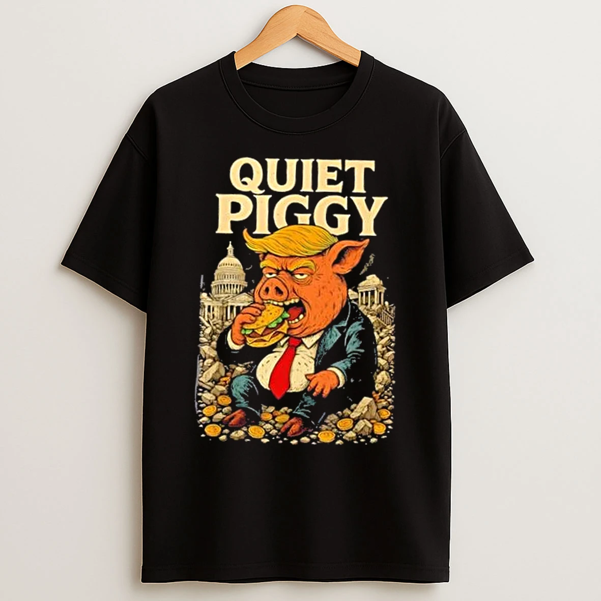 Classic Quiet Piggy Trump Eat Hamburger T Shirts