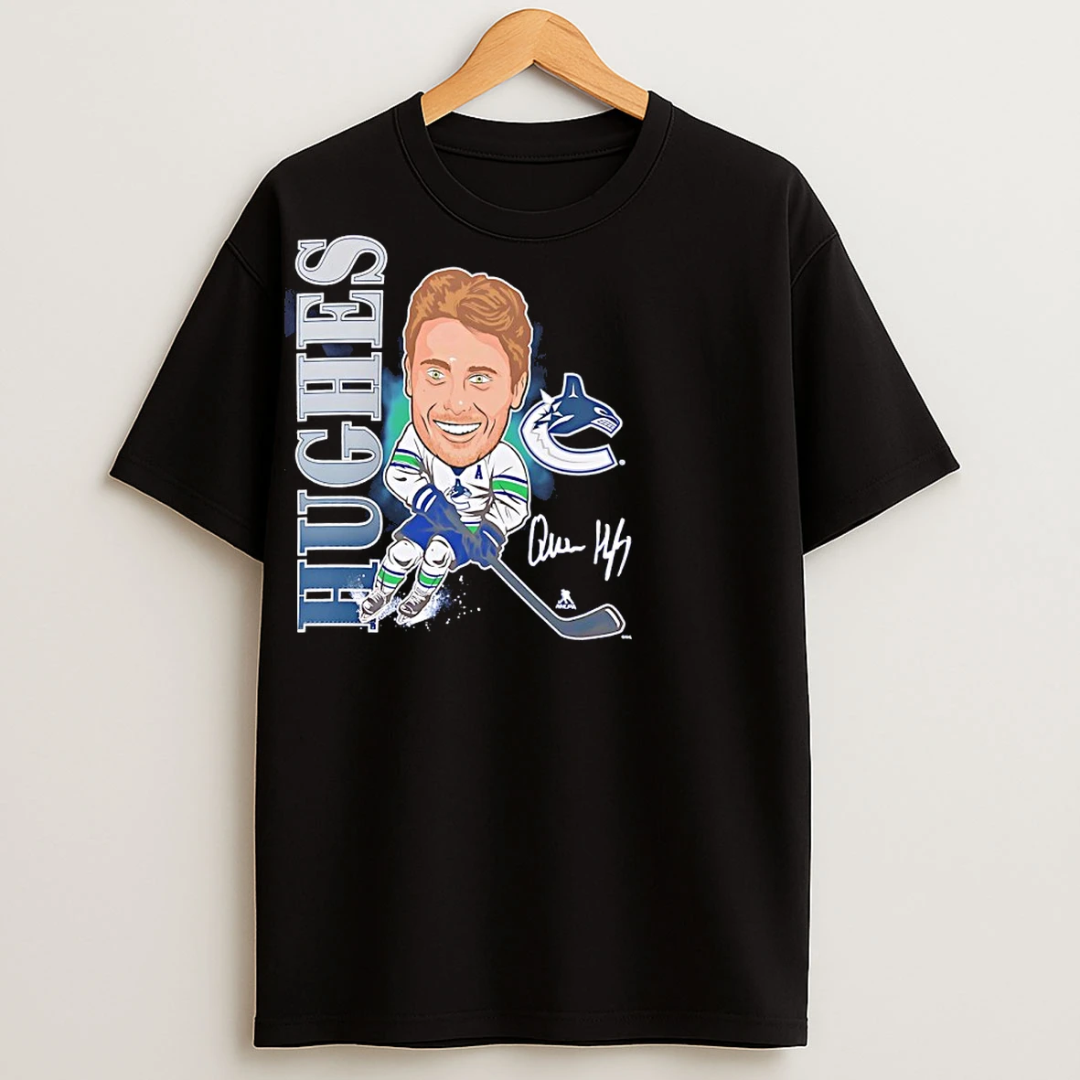 Classic Quinn Hughes Vancouver Canucks Nhl Player Signature Caricature T Shirts