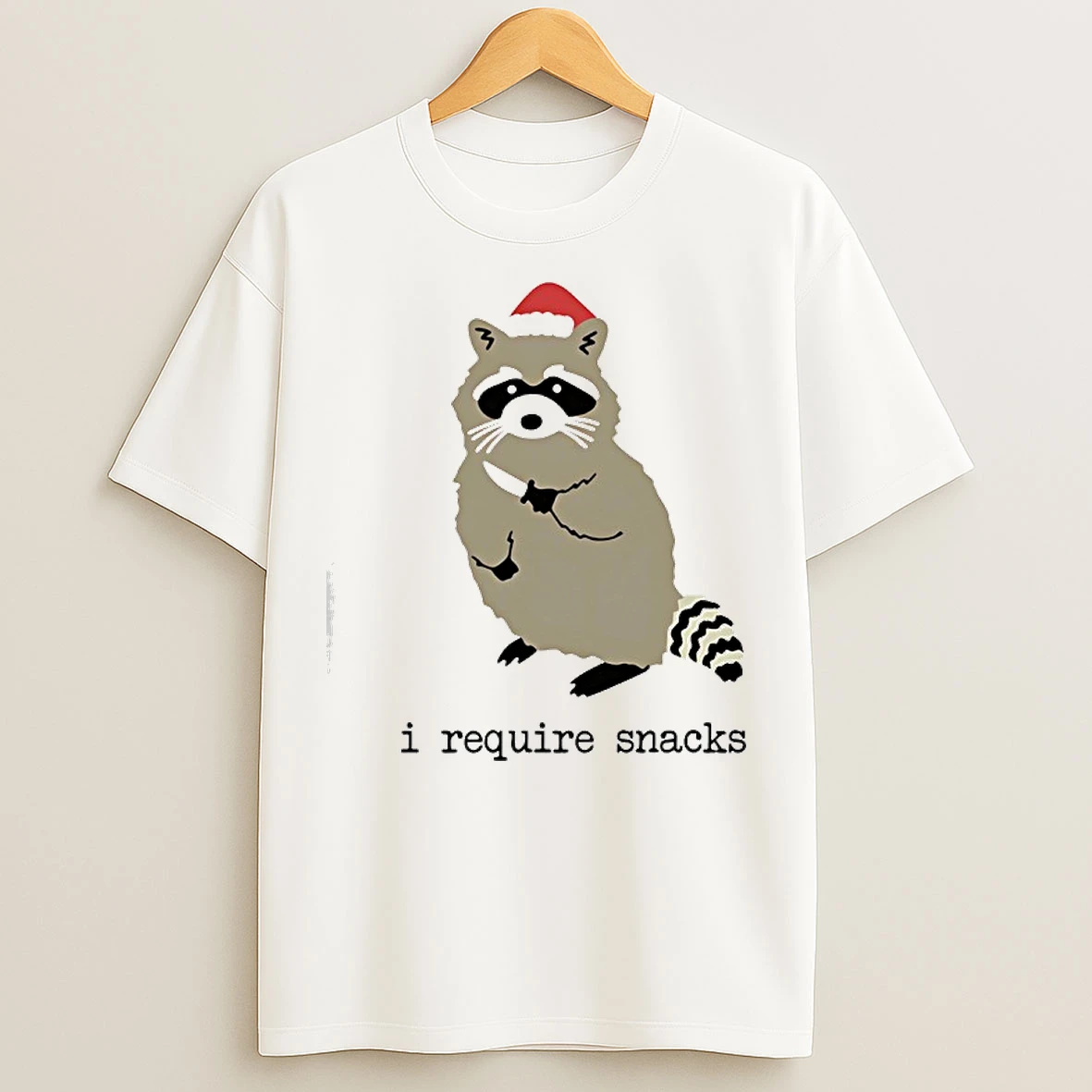 Classic Raccoon Wearing Santa Hat I Require Snacks Christmas Holiday T Shirts