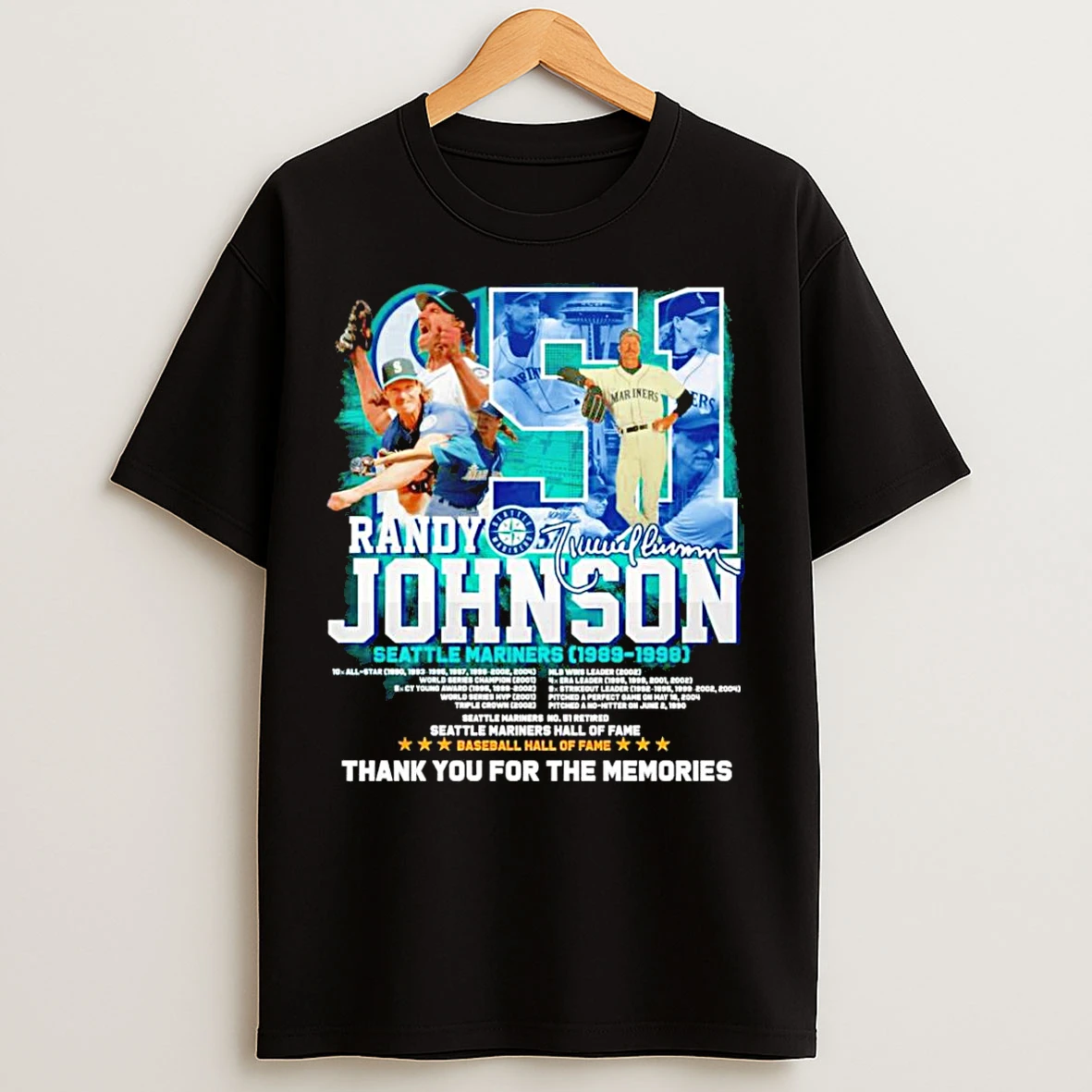 Classic Randy Johnson Seattle Mariners 1989 1998 Thank You For The Memories T Shirts