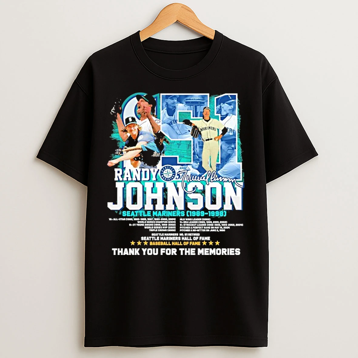 Classic Randy Johnson Seattle Mariners Thank You For The Memories T Shirts