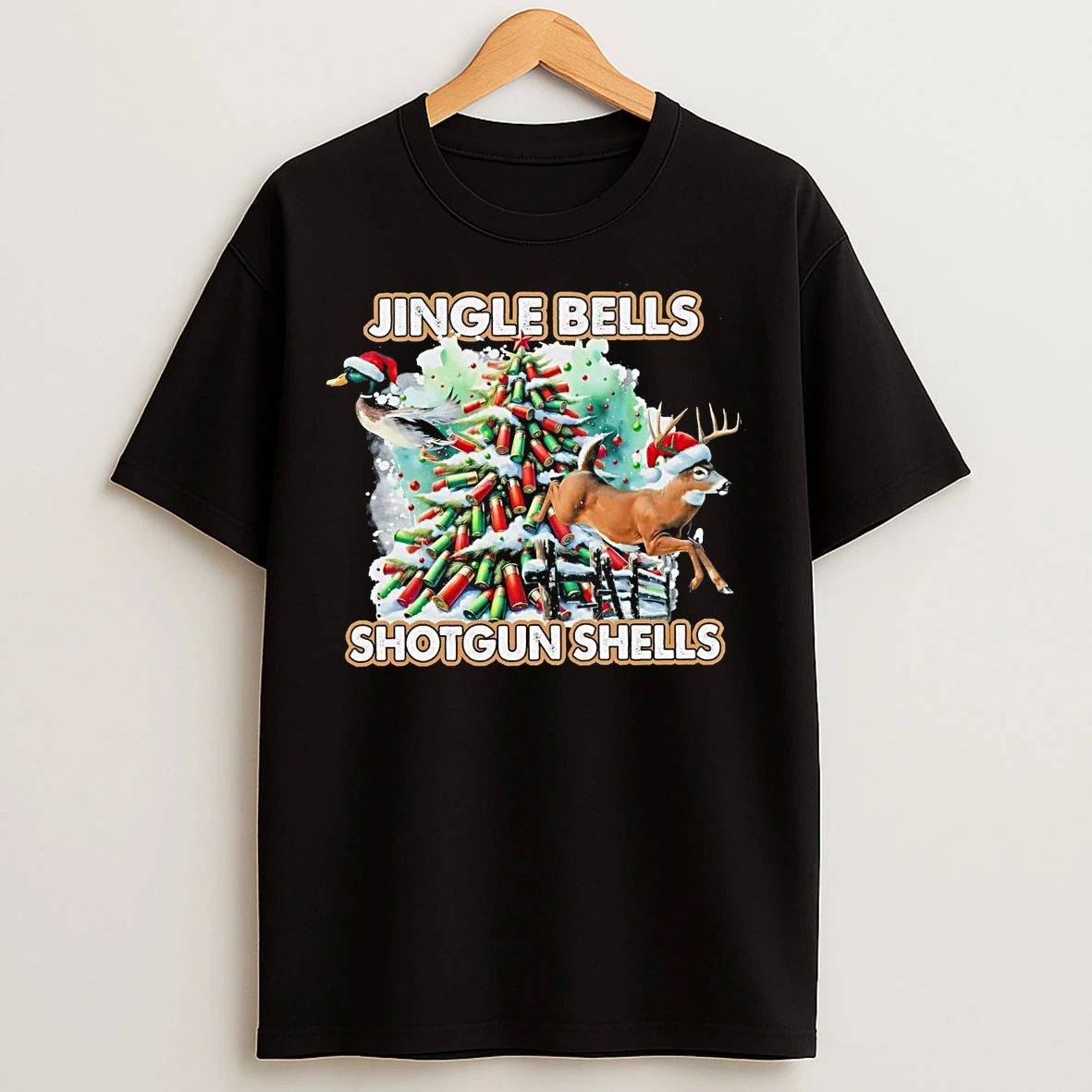 Classic Reindeer Jingle Bells Shotgun Shells Christmas T Shirts
