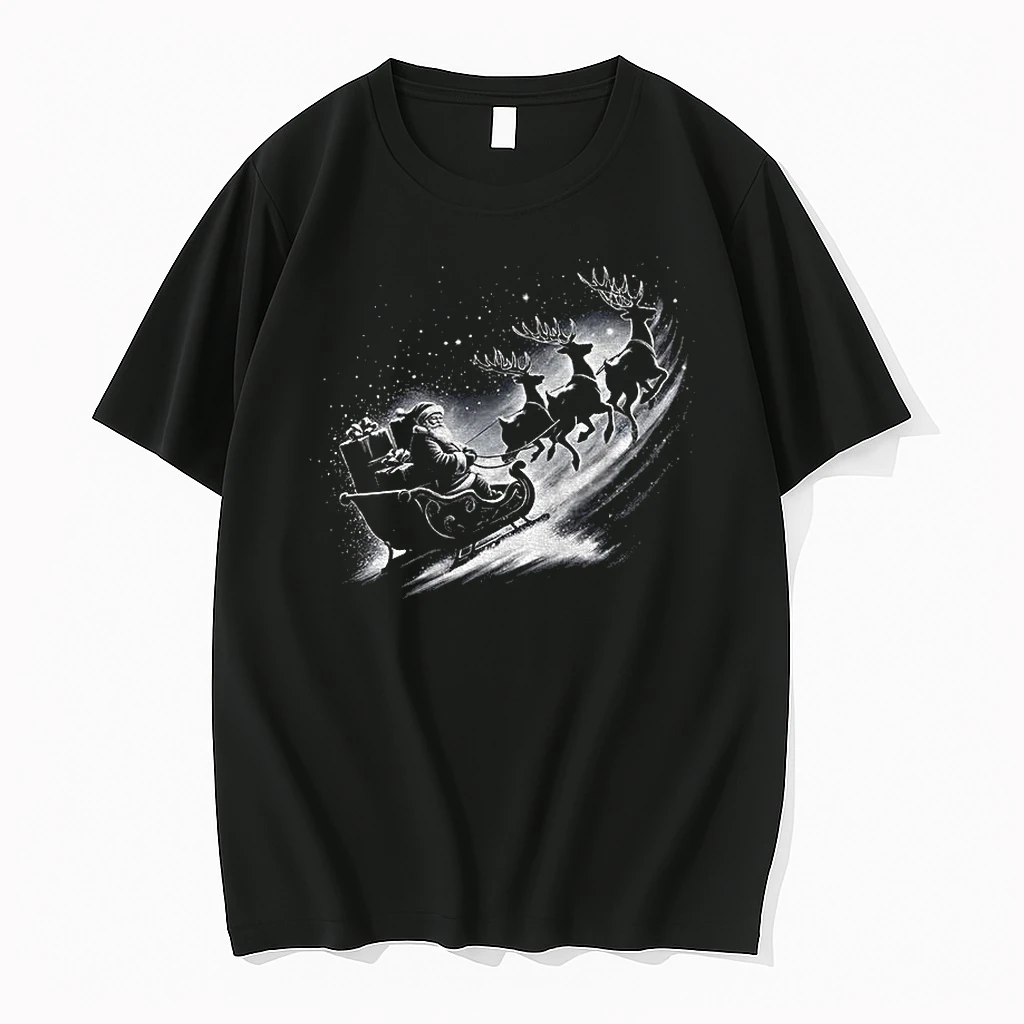 Classic Retro Santa Claus Reindeer Night Sky Christmas T Shirts