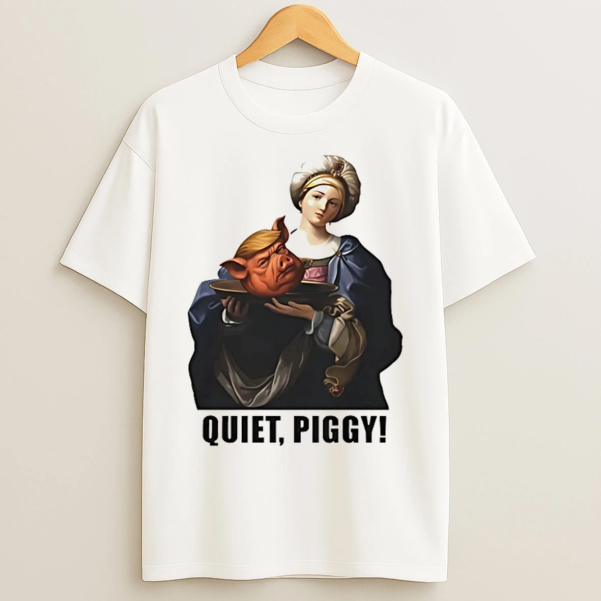 Classic Saint Holding Pig Head Trump Quiet Piggy T Shirts