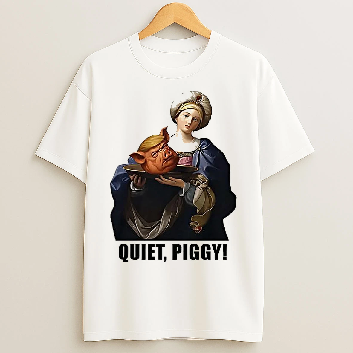 Classic Saint Holding Pig Head Anti Trump Quiet Piggy T Shirts