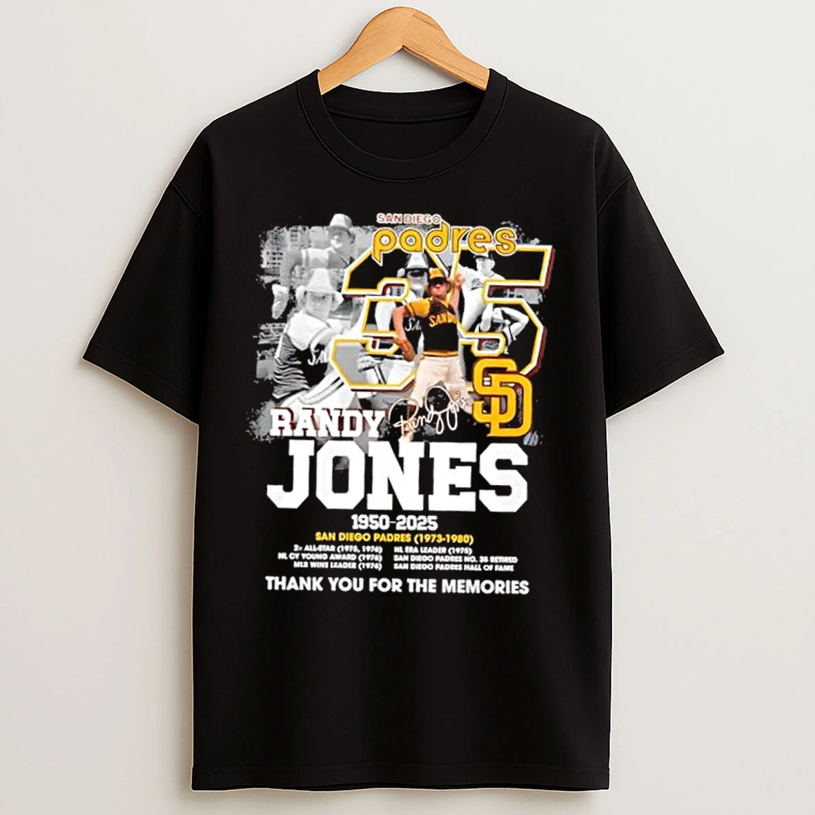 Classic San Diego Padres 35 Randy Jones 1950 2025 Thank You For The Memories Signature T Shirts