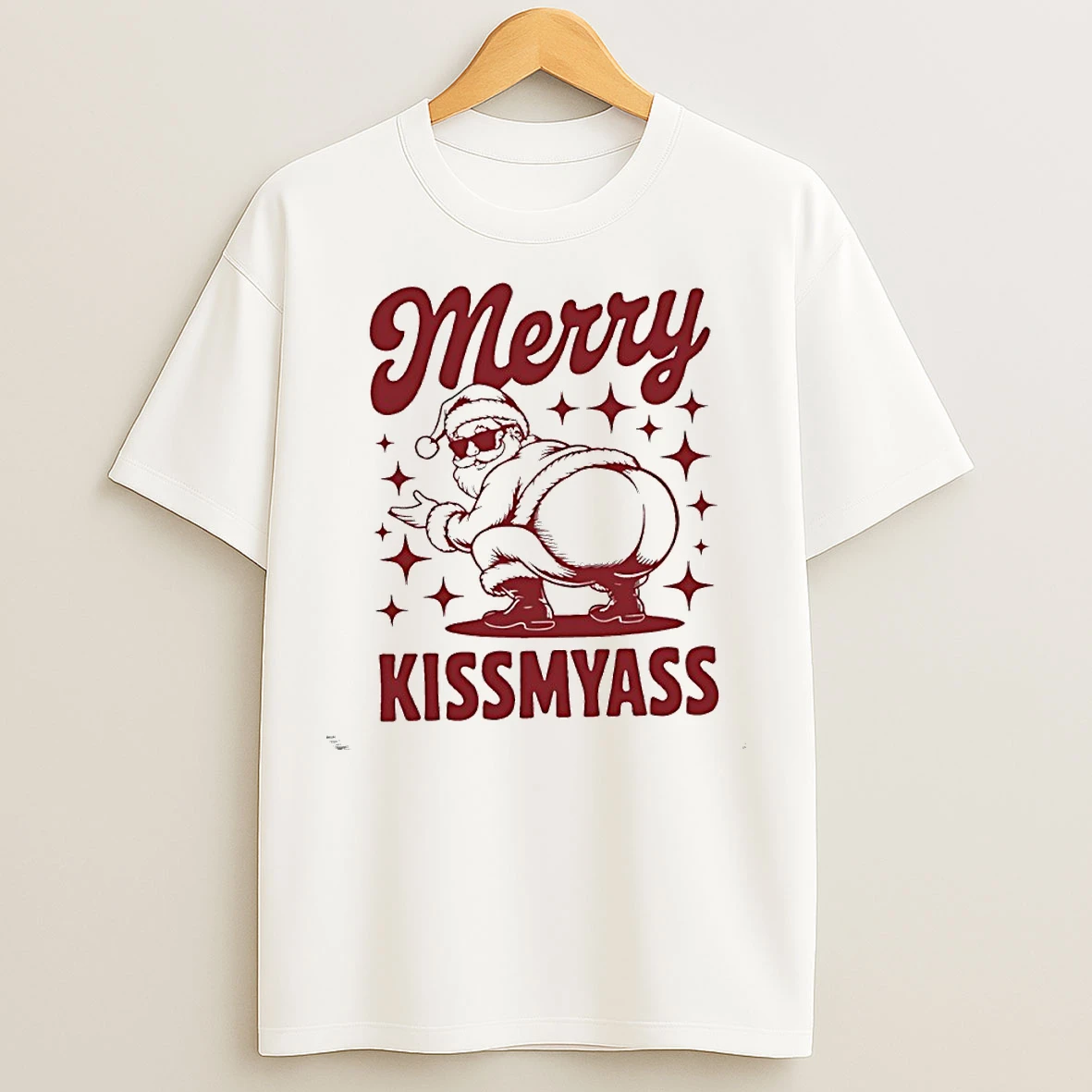 Classic Santa Claus Christmas Merry Kiss My Ass T Shirts