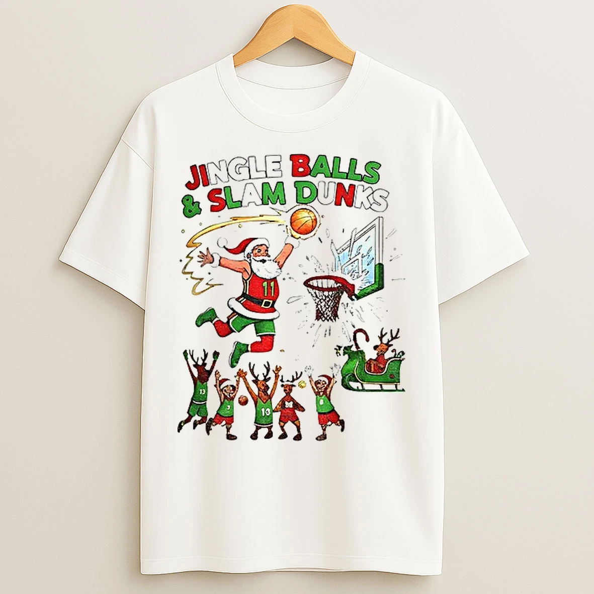 Classic Santa Claus Jingle Balls And Slam Dunks Merry Christmas T Shirts