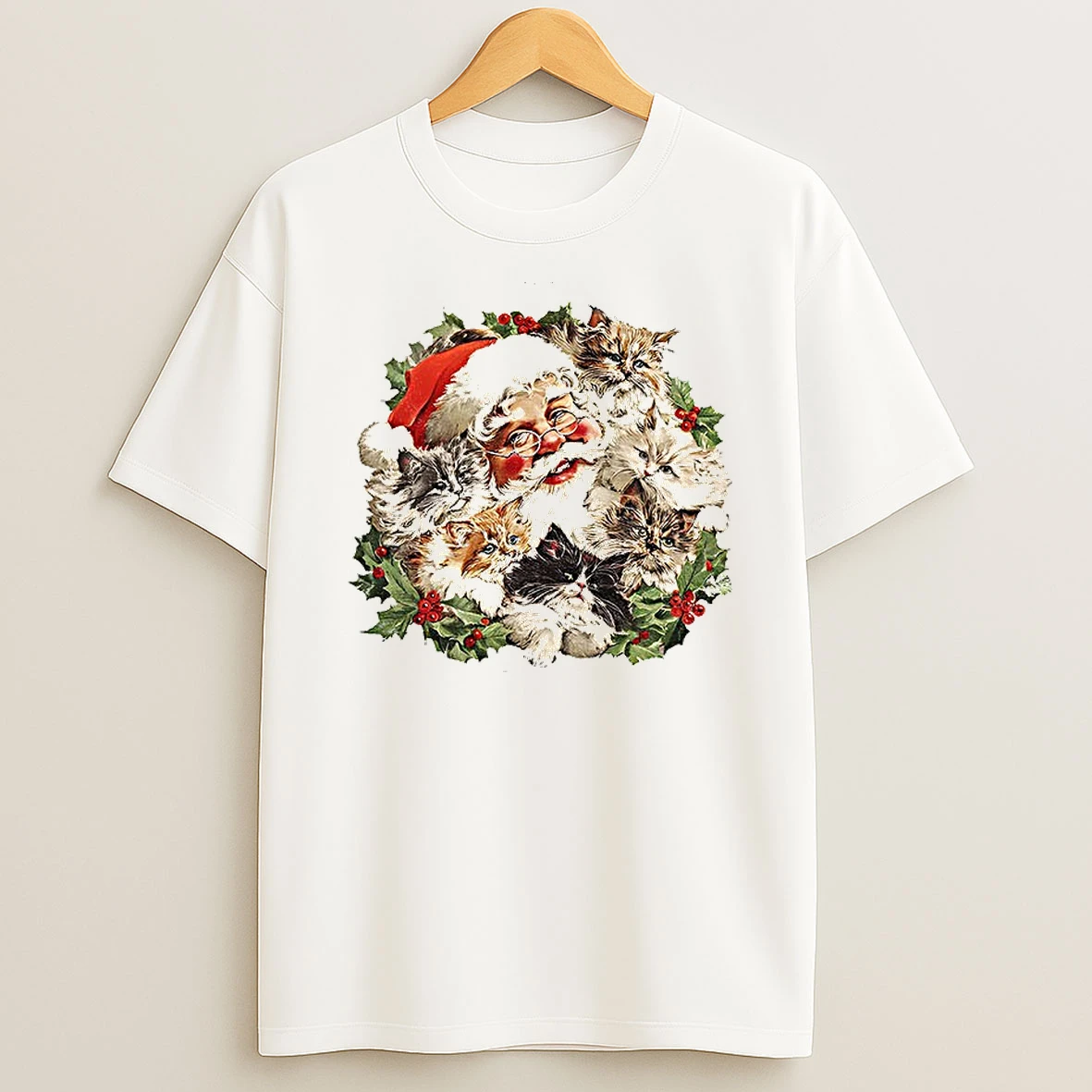 Classic Santa Claus Kittens Christmas Retro 90s T Shirts