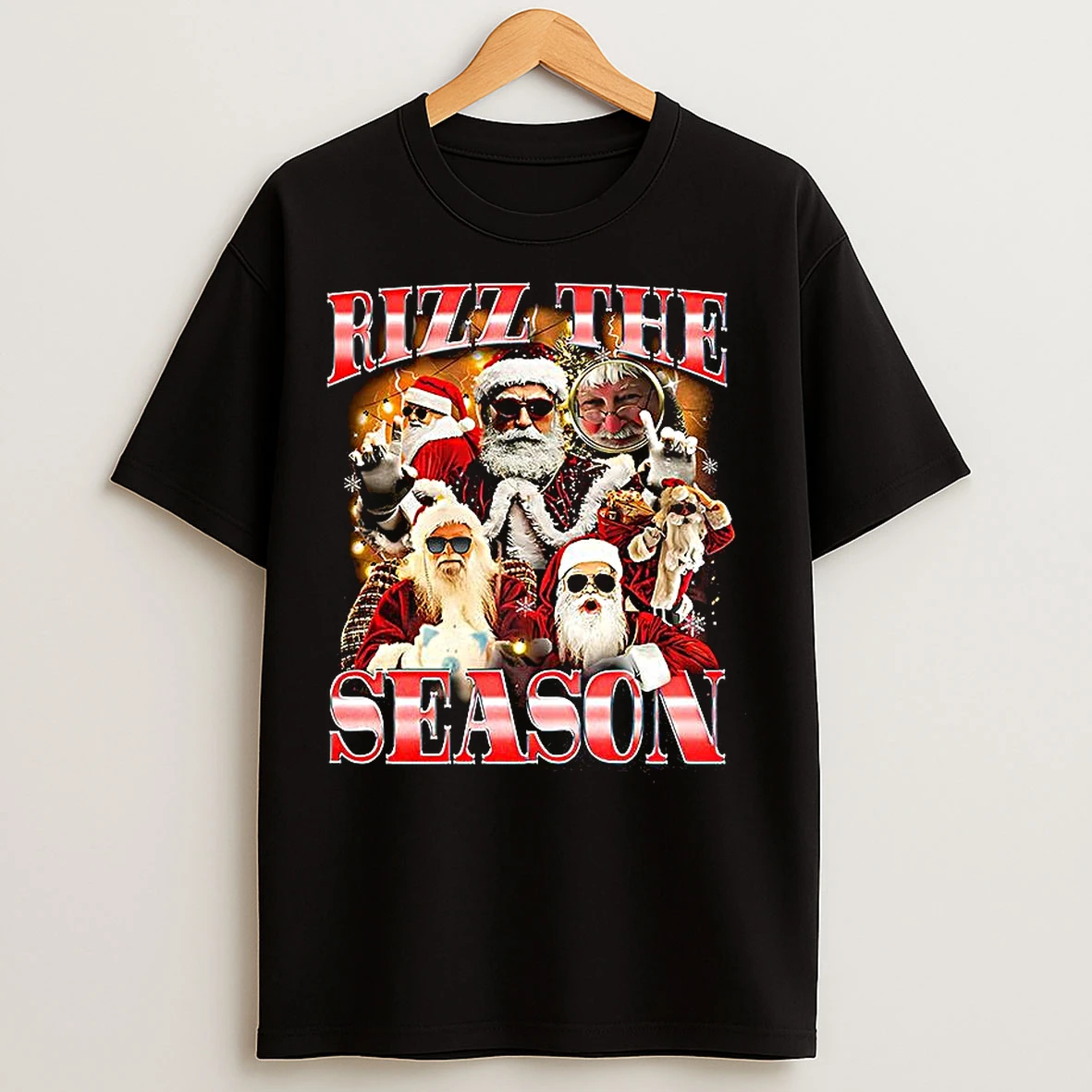 Classic Santa Claus Rizz The Season Graphic Christmas T Shirts