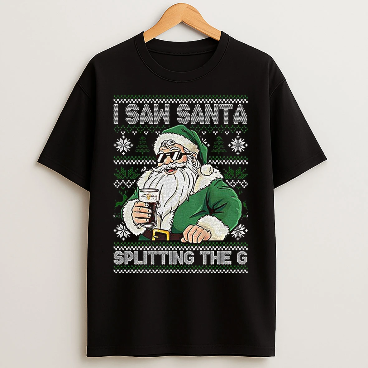 Classic Santa Claus Drinking Beer Splitting G I Saw Santa Splitting The G Christmas T Shirts