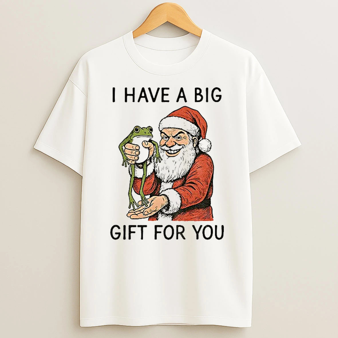 Classic Santa Claus Hold Frog I Have A Big Gift For You Merry Christmas T Shirts