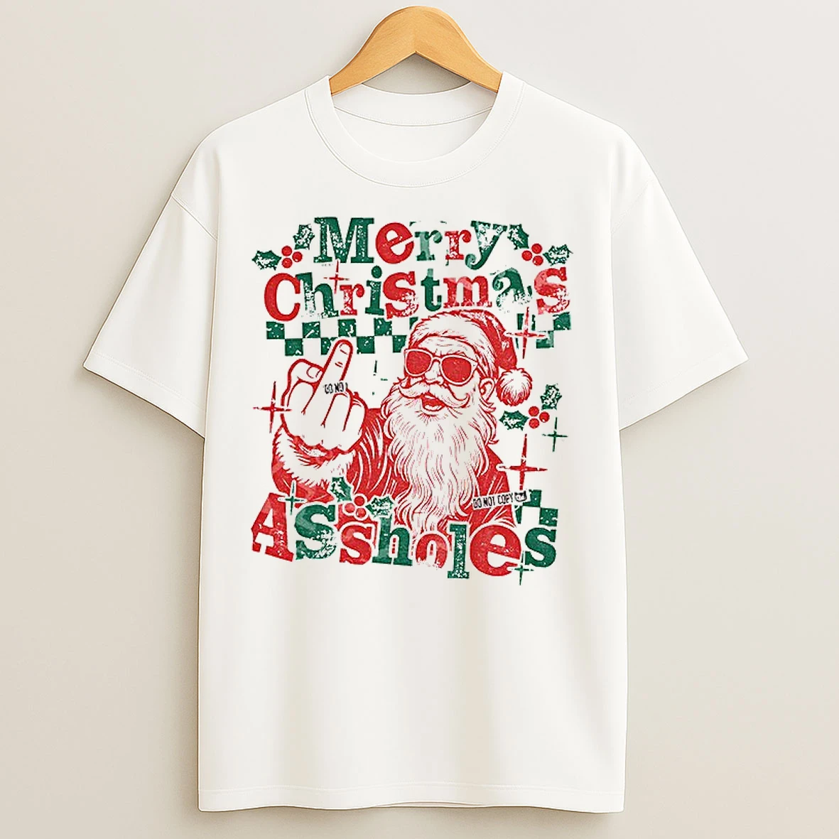 Classic Santa Claus Middle Finger Assholes Merry Christmas T Shirts