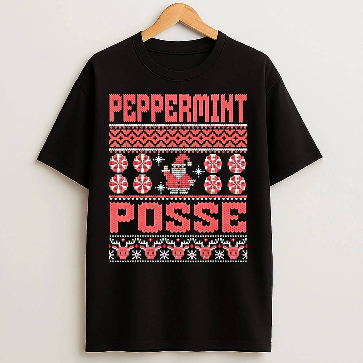 Classic Santa Claus Peppeermint Posse Matching Ugly Christmas T Shirts