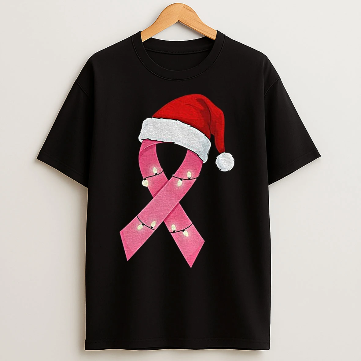 Classic Santa Pink Ribbon Breast Cancer Christmas T Shirts