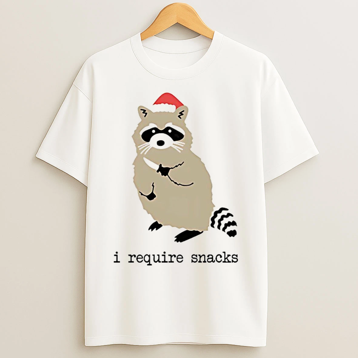 Classic Santa Raccoon I Require Snacks T Shirts