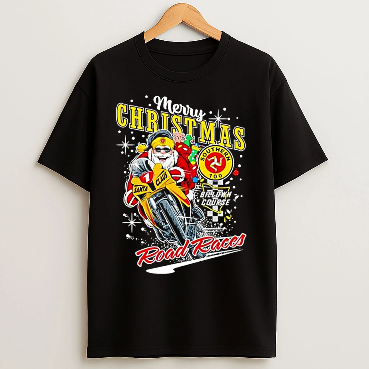Classic Santa Road Races Merry Christmas Ornaments T Shirts